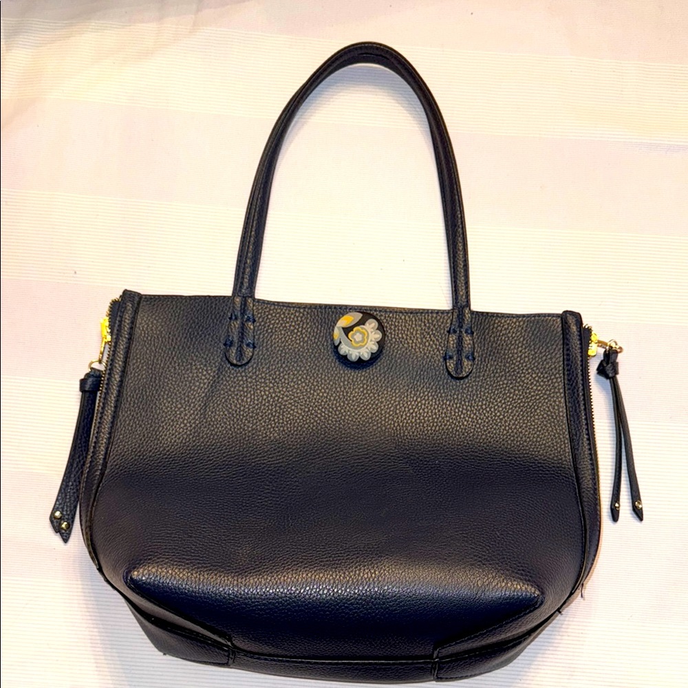 Leather Tote Bag Navy Blue zipper on both sides 🐈‍⬛